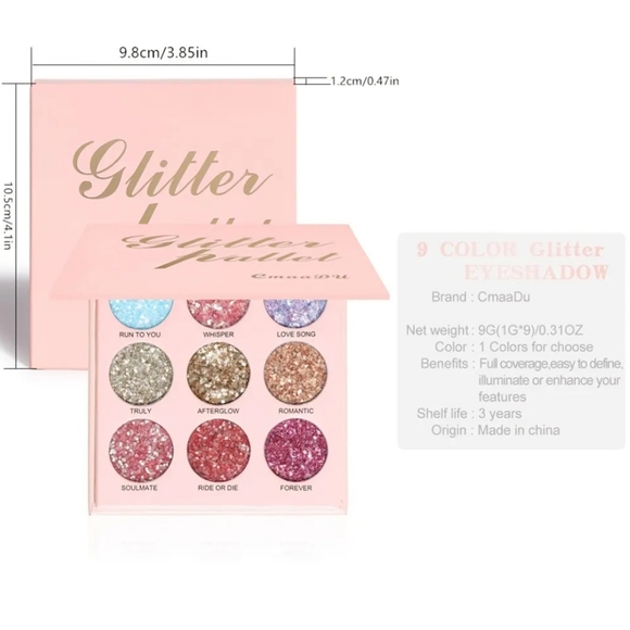 9 Color Glitter Eyeshadow Palette Eyeshadow Makeup Palettes Glitter Eyeshadow - Picture 4 of 5